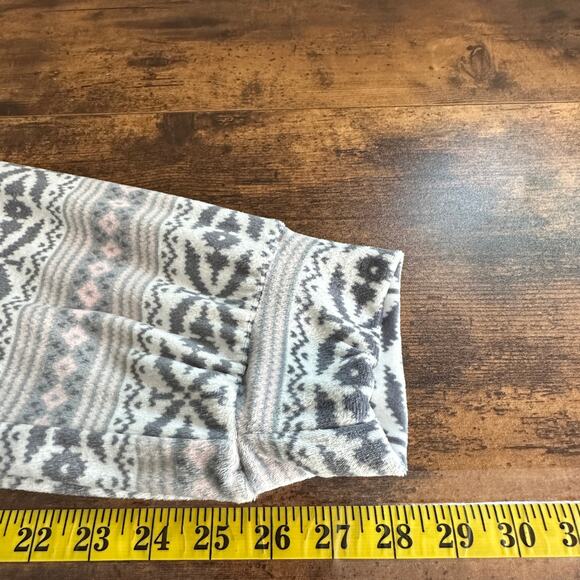 Jane and Bleecker Pajama Pants Small Pink Fair Isle Patch Pockets Soft Fleece - Picture 5 of 9